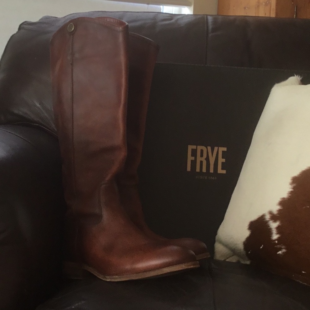 Frye Tall Riding Boots in Chestnut Brown Leather